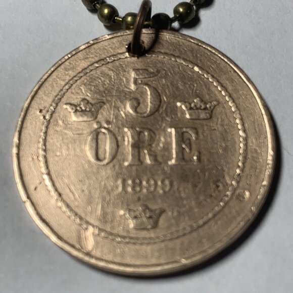 1899 Sweden 5 Öre Norway Coin Pendant Date. Real Antique Coin. Great Gift 🎁 - Picture 2 of 5